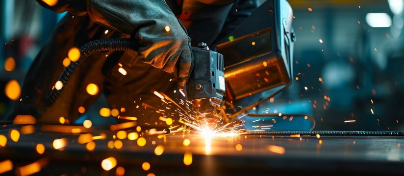 Electric Welder Brews Steel in Factory: Powerful, Efficient, and Reliable - Powered by Adobe
