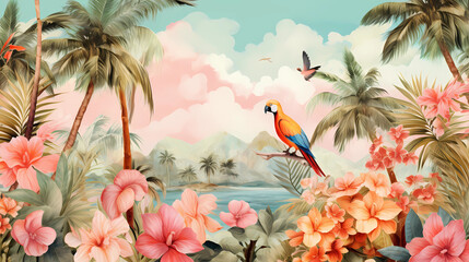 Tropical Bliss: Paradise Pattern - obrazy, fototapety, plakaty