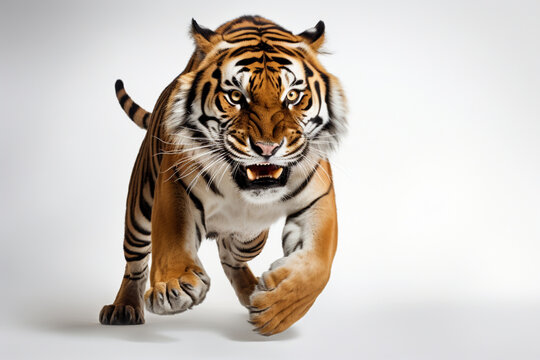 Tiger attacking portrait. Adorable big cat studio photography