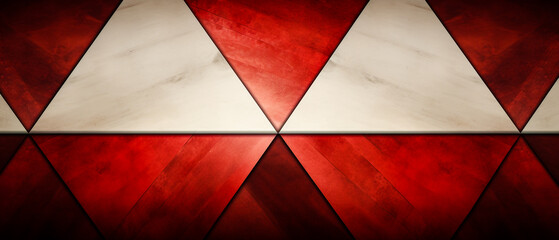 Dynamic red and white background: Layered and textured surfaces evoke the charm of old weathered wood, adorned with triangular shapes. Creating vivid scene backgrounds, it features luxury geometry