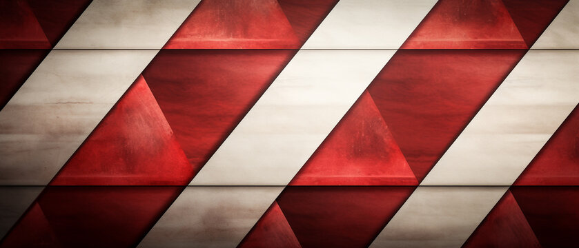 Dynamic red and white background with layered and textured surfaces reminiscent of old weathered wood. Featuring triangular shapes, vivid scene backgrounds, and luxury geometry, illuminated