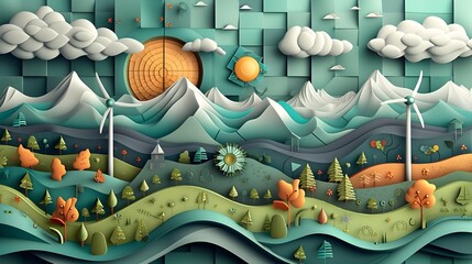 Stylized Illustration of a Renewable Energy Landscape