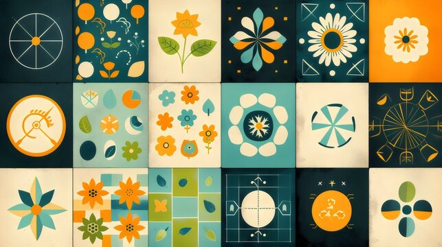 Retro Style Geometric and Floral Tile Patterns