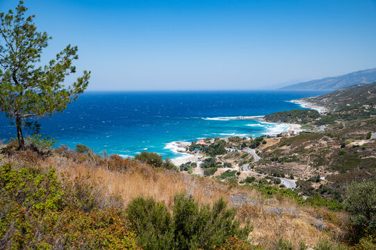 view of the coast of island of Ikaria, Greece