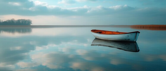 A Small Boat Floating on a Lake