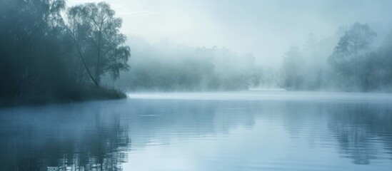 Obraz na płótnie Canvas Enchanting Misty Morning: River Shrouded in Misty Morning Haze