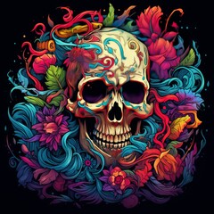 Vibrant Psychedelic Melting Skull Artwork