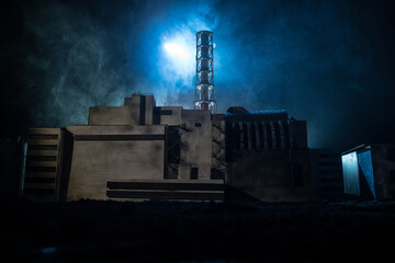 Creative artwork decoration. Chernobyl nuclear power plant at night. Layout of abandoned Chernobyl...