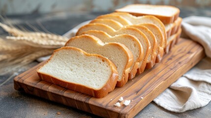 Sliced white bread on wooden board