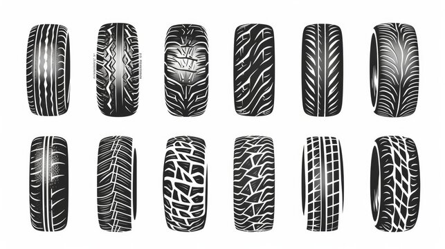 Tire mark. Car and motorcycle tire track vector set. Truck tread mark on the road concept. Vector tire mark from different tread type of car and motor wheel