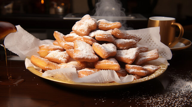Beignet de carnaval alsacien typiques de la r&eacute;gion faits en forme de losange &agrave; trou appel&eacute;s k&eacute;sala / kissle, coussins dentel&eacute;s