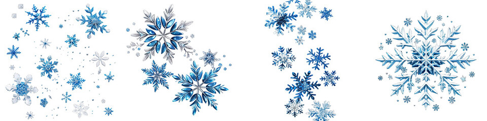 blue and white snowflakes Hyperrealistic Highly Detailed Isolated On Transparent Background Png File