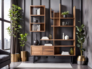 Stylish Storage Combination: Bench and Industrial-Inspired Bookshelf Side by Side