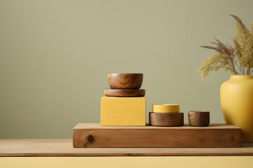still life with wooden kitchen bowls