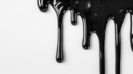 Thick black liquid slowly drips down a white wall
