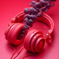 Fototapeta na wymiar Red headphones dark fantasy, graffiti llustration.