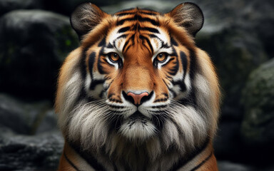 Naklejka premium Tiger face Close up photo of a fierce tiger