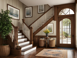 Farmhouse Stairway Elegance - Understated Backdrop Design Accentuates the Style
