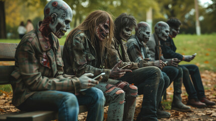 Zombies Can't Take Their Eyes Off of Their Mobile Phones, Mobile Addiction Concept
