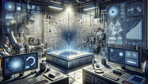 Industrial-style 3D scatter plot showcasing PCAs data simplification and analysis process.