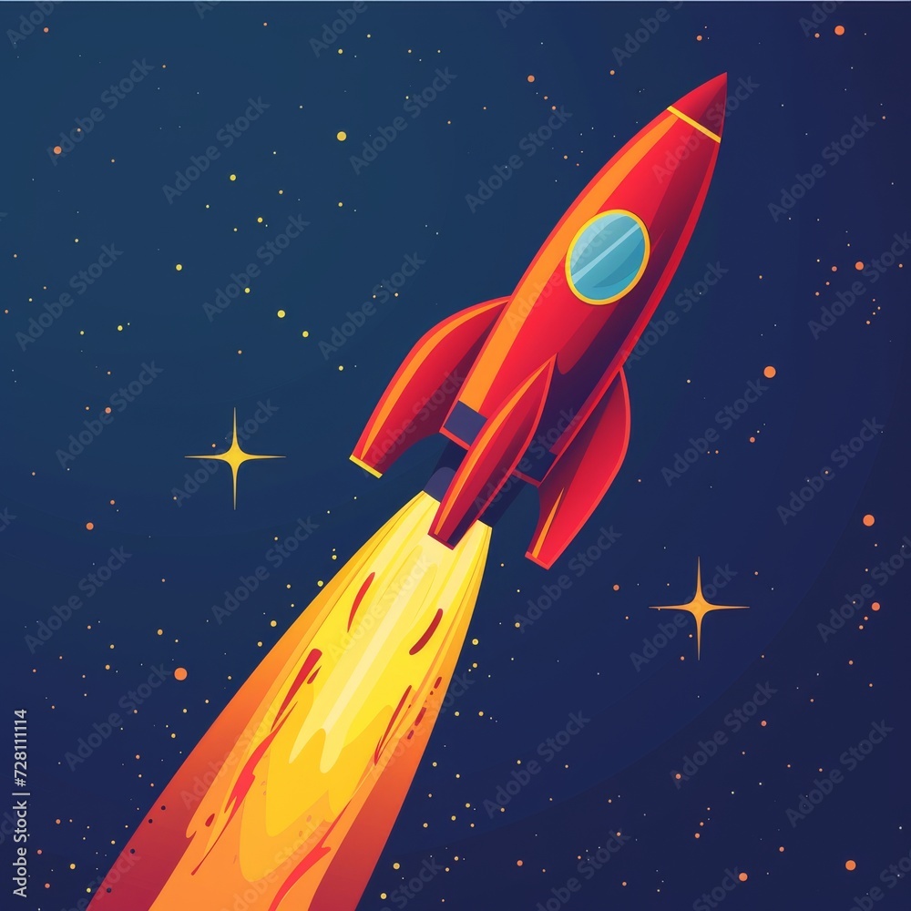 Poster A sleek spacecraft speeds through the vast expanse of outer space, its fiery rocket propelling it towards the distant stars, a symbol of human ingenuity and exploration