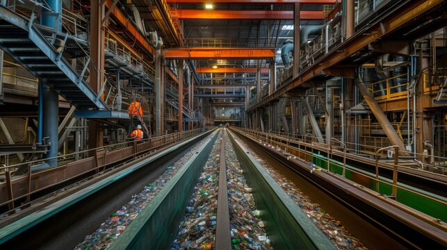 An imposing steel structure, filled with the remnants of waste and neglect, stands as a testament to the destructive forces of modern engineering within the walls of a once bustling factory, now aban