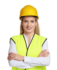 Engineer in hard hat on white background