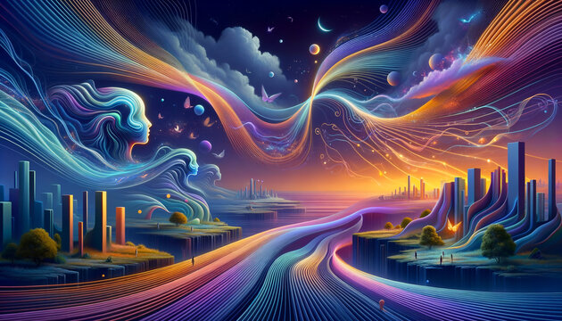 Surreal PCA Visualization: Mental Exploration in Vibrant Light Ribbons