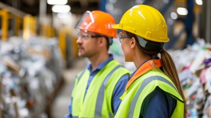 A blue-collar engineer and construction worker, wearing high-visibility workwear and orange hard hats, stand outdoors with their human faces visible, showcasing the importance of safety and preparedn