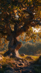 "Seasons of the Apple Tree: From Blossoming Spring to Fruitful Harvest in Photorealistic Splendor
