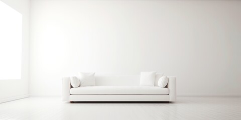 White couch alone on white.