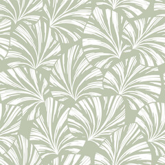 Seamless green  abstract  floral background with white  leaves.Vector hand drawn floral pattern.