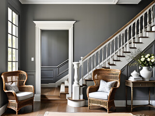 Tranquil Farmhouse Staircase - Understated Backdrop Design Exudes Rustic Flair
