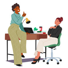 Woman Engaged In A Focused Discussion With Her Colleague In The Office. Characters Exchanging Ideas And Collaborating