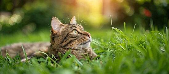 Cat Playing on Green Grass - Feline Enjoys the Lushness of the Grass as the Curious Cat Explores the Verdant Expanse