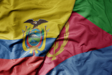 big waving national colorful flag of eritrea and national flag of ecuador .