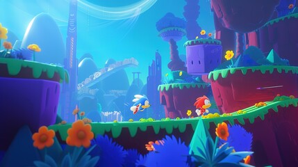 Symphonic Rush, a hybrid video game fusing PaRappa-style rhythm gameplay with Sonic-style 2D platforming, starring Symphonic the Hedgehog