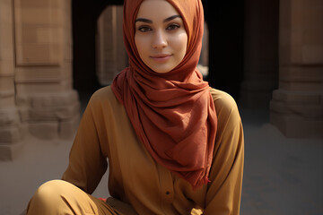 portrait of arab muslim woman wearing hijab visiting the sacred city of Mecca or Medina