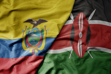 big waving national colorful flag of kenya and national flag of ecuador .