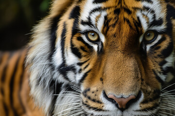 Close-up of a tiger's face with intense eyes.