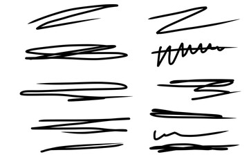 Hand drawn line set. Doodle design. Scribble with pen, outline with pencil. Black abstract element for design. Stock illustration isolated on white background. - obrazy, fototapety, plakaty