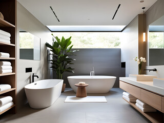 Fototapeta na wymiar Refined Minimalist Interior for Elegant Modern Bathroom Sanctuary 
