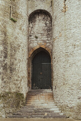 Old black door of John's Castle in Limerick, Ireland
