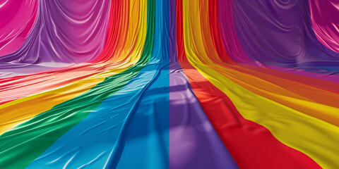 Illustrated banner featuring the rainbow-colored LGBTQ pride flag. - obrazy, fototapety, plakaty