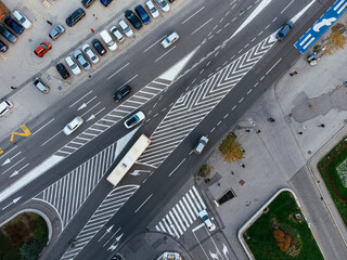 Aerial view of highway and overpass in city on a cloudy day