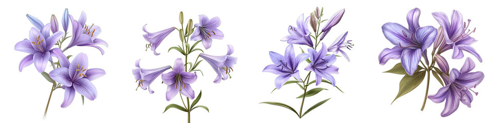 Wild lilac flowers. Field, meadow, forest, walk. Purple lily Hyperrealistic Highly Detailed Isolated On Transparent Background Png File