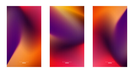 Set of Abstract liquid Gradient Vertical Background. Purple and Orange Fluid Color Gradient. Design Template For ads, Banner, Poster, Cover, Brochure, Wallpaper, and flyer. Vector.