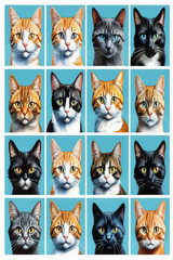 Colorful Cat Faces Collage