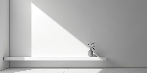 Minimal interior architectural photo with white abstract background, featuring corners, niche, and black-and-white tones.