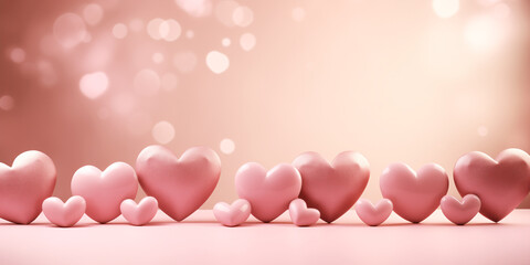 Delicate pink background with 3D voluminous hearts